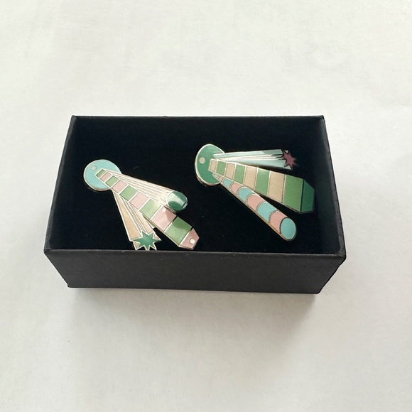 vintage memphis design sterling silver enamel earrings - Picture 5 of 6